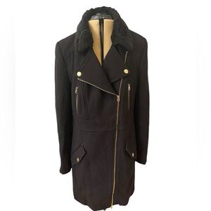 Juicy Couture Black Wool Blend Coat with Gold Accents